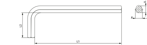 Plan technique coté d'une clé mâle coudée série longue ISO 2936 (DIN 911 L)