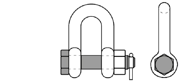 Heavy-duty d-type shackle with nut and cotter pin